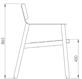 Zeichnung, die die Höhe der Vorderkante der Sitzfläche sowie die Gesamthöhe der Bank inklusive Rückenlehne in mm zeigt
