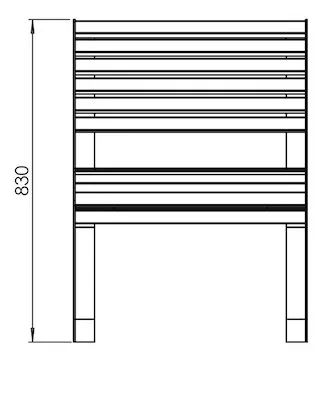 Zeichnung, die die Gesamthöhe der Bank inklusive Rückenlehne in mm zeigt