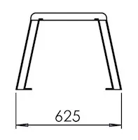 Zeichnung, die die Gesamttiefe der Sitzbank mit einem Gestell mit 4 Beinen zeigt
