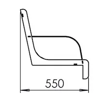 Zeichnung, die die Tiefe der Bank inklusive Rückenlehne in mm zeigt