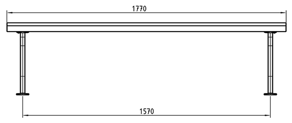 Abmessungen der mobilen Parkbank ohne Rückenlehne in Frontansicht (in mm)