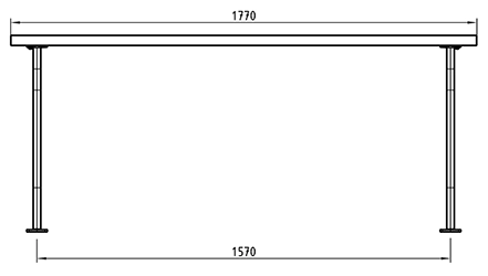 Tisch mit Latten aus Holz oder Bambus in Frontansicht als Zeichnung mit Abmessungen in mm