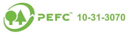 PEFC-Logo für diese Baumbank, die aus PEFC-zertifiziertem Eichenholz hergestellt wird.