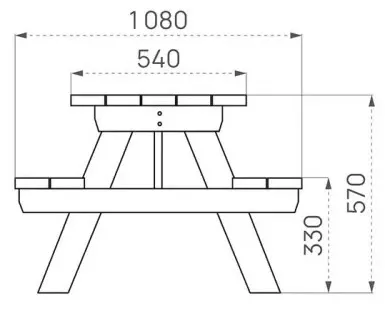 Bank-Tisch-Kombinatuon ELSASS Junior als Zeichnung im Profil mit Abmessungen in mm