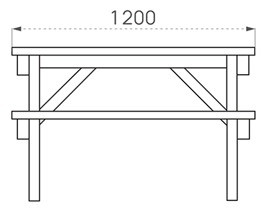 Bank-Tisch-Kombinatuon Junior zum Eibetonieren als Zeichnung in Frontansicht mit Abmessungen in mm