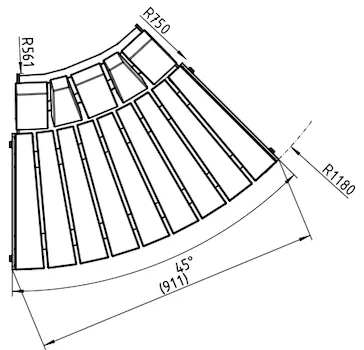 Sitzmodul mit 45-Grad-Winkel mit Angaben zum Radius