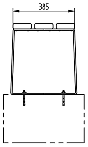 Kompakte Parkbank ohne Rückenlehne, aus Kiefernholz auf Stahl, in Profilansicht als Zeichnung mit Abmessungen in mm