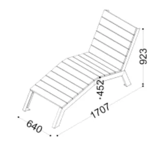 Zeichnung dre Sonnenliege mit Abmessungen in mm
