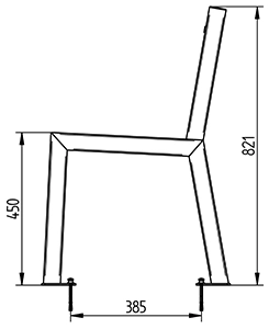 Abmessungen des Stuhls BERLIN aus Recycling-Kunststoff & Stahl, 5 Latten, ohne Armlehnen in Profilansicht (in mm)