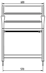 Abmessungen des Stuhls mit erhöhter Sitzhöhe aus Recycling-Kunststoff in Frontansicht (in mm)