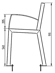 Abmessungen des Stuhls mit erhöhter Sitzhöhe aus Recycling-Kunststoff in Profilansicht (in mm)