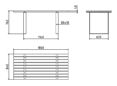Abmessungen des Tisches aus Flachstahl & Holz nach FSC-Standard