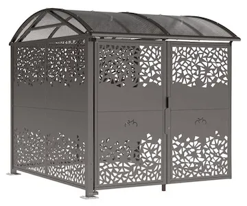 Abschließbare Fahrradüberdachung mit Blechverkleidungen als Anbaueinheit