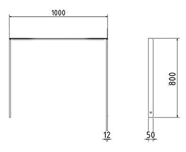 Abmessungen des Fahrradbügels mit Querholm aus Flachstahl 50x12mm (Breite 1000 mm zum Aufdübeln) in mm