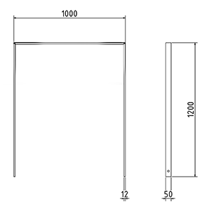 Abmessungen des Fahrradbügels mit Querholm aus Flachstahl 50x12mm (Breite 1000 mm zum Einbetonieren) in mm