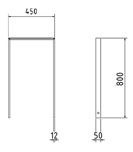 Abmessungen des Fahrradbügels mit Querholm aus Flachstahl 50x12mm (Breite 450 mm zum Aufdübeln) in mm