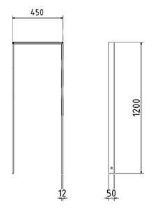 Abmessungen des Fahrradbügels mit Querholm aus Flachstahl 50x12mm (Breite 450 mm zum Einbetonieren) in mm