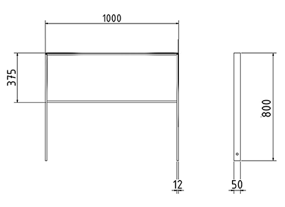 Abmessungen des Fahrradbügels mit Querholm aus Flachstahl 50x12mm (Breite 1000 mm zum Aufdübeln) in mm