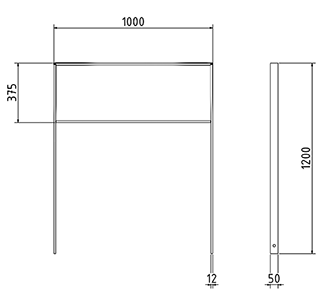 Abmessungen des Fahrradbügels mit Querholm aus Flachstahl 50x12mm (Breite 1000 mm zum Einbetonieren) in mm