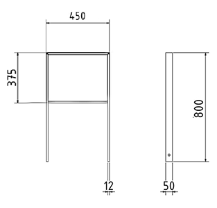 Abmessungen des Fahrradbügels mit Querholm aus Flachstahl 50x12mm (Breite 450 mm zum Aufdübeln) in mm