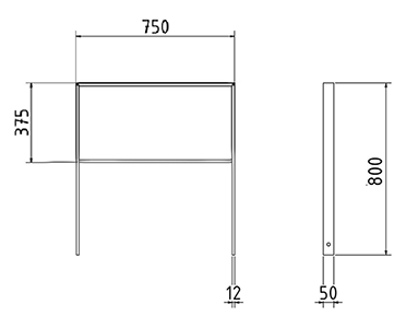 Abmessungen des Fahrradbügels mit Querholm aus Flachstahl 50x12mm (Breite 750 mm zum Aufdübeln) in mm