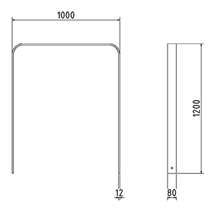 Abmessungen des Fahrradbügels mit abgerundeter Form aus Flachstahl 80x12mm (Breite 1000 mm zum Einbetonieren) in mm