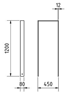 Abmessungen des Fahrradbügels aus Flachstahl (Breite 450 mm zum Einbetonieren) in mm