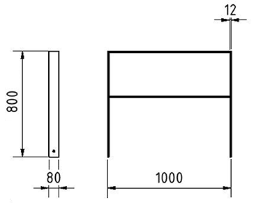 Abmessungen des Fahrradbügels aus Flachstahl mit Querholm (Breite 1000 mm zum Aufdübeln) in mm