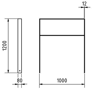 Abmessungen des Fahrradbügels aus Flachstahl mit Querholm (Breite 1000 mm zum Einbetonieren) in mm