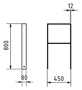 Abmessungen des Fahrradbügels aus Flachstahl mit Querholm (Breite 450 mm zum Aufdübeln) in mm