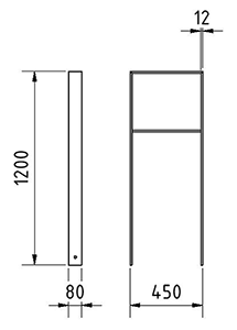 Abmessungen des Fahrradbügels aus Flachstahl mit Querholm (Breite 450 mm zum Einbetonieren) in mm