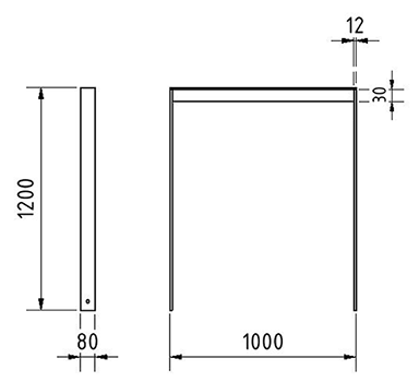 Abmessungen des Anlehnbügels aus Flachstahl 80x12 mm mit Unterzug zum Einbetonieren