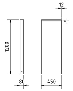 Abmessungen des Anlehnbügels aus Flachstahl 80x12 mm mit Unterzug zum Einbetonieren