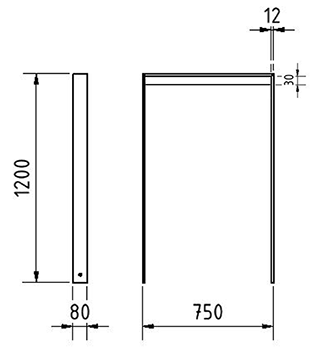 Abmessungen des Anlehnbügels aus Flachstahl 80x12 mm mit Unterzug zum Einbetonieren