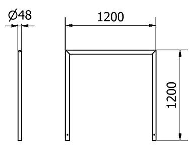 Abmessungen des Anlehnbügels aus Stahlrohr Ø 48 mm zum Einbetonieren
