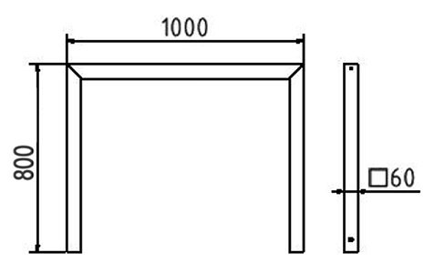 Abmessungen des Fahrradbügels aus Vierkantrohr 60x60mm (Breite 1000 mm zum Aufdübeln) in mm