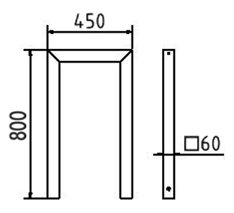 Abmessungen des Fahrradbügels aus Vierkantrohr 60x60mm (Breite 450 mm zum Aufdübeln) in mm