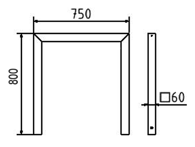 Abmessungen des Fahrradbügels aus Vierkantrohr 60x60mm (Breite 750 mm zum Aufdübeln) in mm