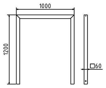 Abmessungen des Fahrradbügels aus Vierkantrohr 60x60mm (Breite 1000 mm zum Einbetonieren) in mm