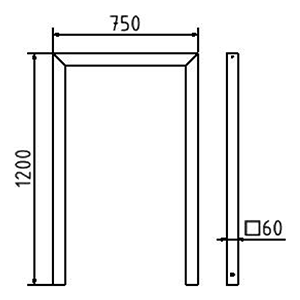 Abmessungen des Fahrradbügels aus Vierkantrohr 60x60mm (Breite 750 mm zum Einbetonieren) in mm