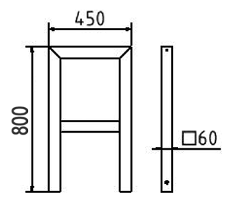 Abmessungen des Fahrradbügels aus Vierkantrohr 60x60mm mit Querholm (Breite 450 mm zum Aufdübeln) in mm