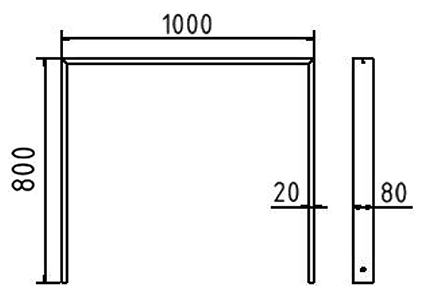 Abmessungen des Fahrradbügels aus Vierkantrohr (Breite 1000 mm zum Aufdübeln) in mm