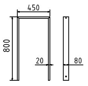 Abmessungen des Fahrradbügels aus Vierkantrohr (Breite 450 mm zum Aufdübeln) in mm