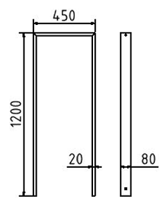 Abmessungen des Fahrradbügels aus Vierkantrohr (Breite 450 mm zum Einbetonieren) in mm