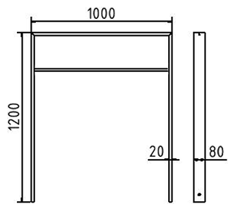 Abmessungen des Fahrradbügels aus Vierkantrohr mit näherem Querholm (Breite 1000 mm zum Einbetonieren) in mm