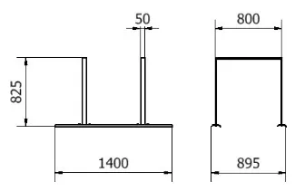 Abmessungen des Reihensystems mit 2 Fahrradbügeln aus Flachstahl 50x12mm