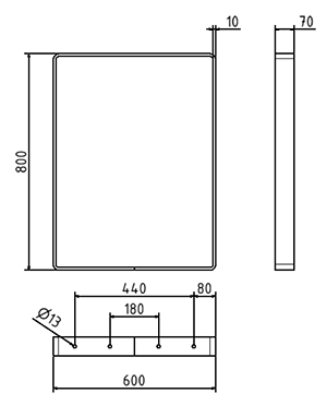 Abmessungen des Fahrradanlehnbügels aus Flachstahl 70 x 10 mm mit Kantung nach innen, zum Aufdübeln, 600 mm