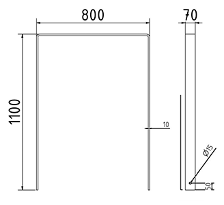 Abmessungen des Fahrradbügels aus Flachstahl 70 x 10 mm, abgerundete Form, zum Einbetonieren, 800 mm