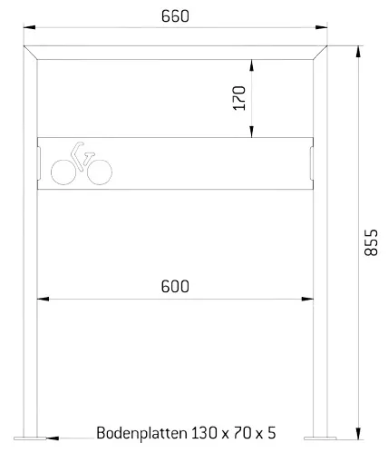 Abmessungen des Fahrradbügels MALABo mit Bodenplatten in mm