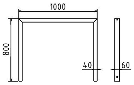 Abmessungen des Fahrradbügels aus Vierkantrohr 60x40mm (Breite 1000 mm zum Aufdübeln) in mm